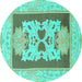 Round Abstract Turquoise Modern Rug, abs1207turq