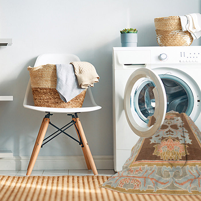 Machine Washable Abstract Chocolate Brown Rug in a Washing Machine, wshabs1207