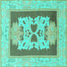 Square Abstract Turquoise Modern Rug, abs1207turq