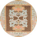 Round Machine Washable Abstract Chocolate Brown Rug, wshabs1207