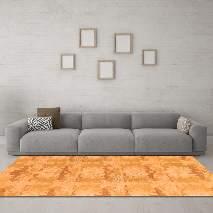 Machine Washable Abstract Orange Modern Area Rugs in a Living Room, wshabs1208org