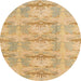 Round Abstract Yellow Modern Rug, abs1208