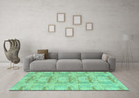 Machine Washable Abstract Turquoise Modern Rug, wshabs1208turq