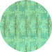 Round Machine Washable Abstract Turquoise Modern Area Rugs, wshabs1208turq
