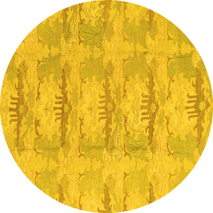 Round Abstract Yellow Modern Rug, abs1208yw