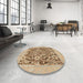 Round Abstract Brown Modern Rug in a Office, abs1209