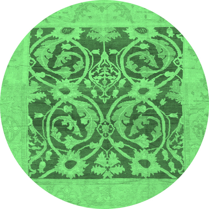Round Machine Washable Abstract Emerald Green Modern Area Rugs, wshabs1209emgrn