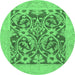 Round Machine Washable Abstract Emerald Green Modern Area Rugs, wshabs1209emgrn