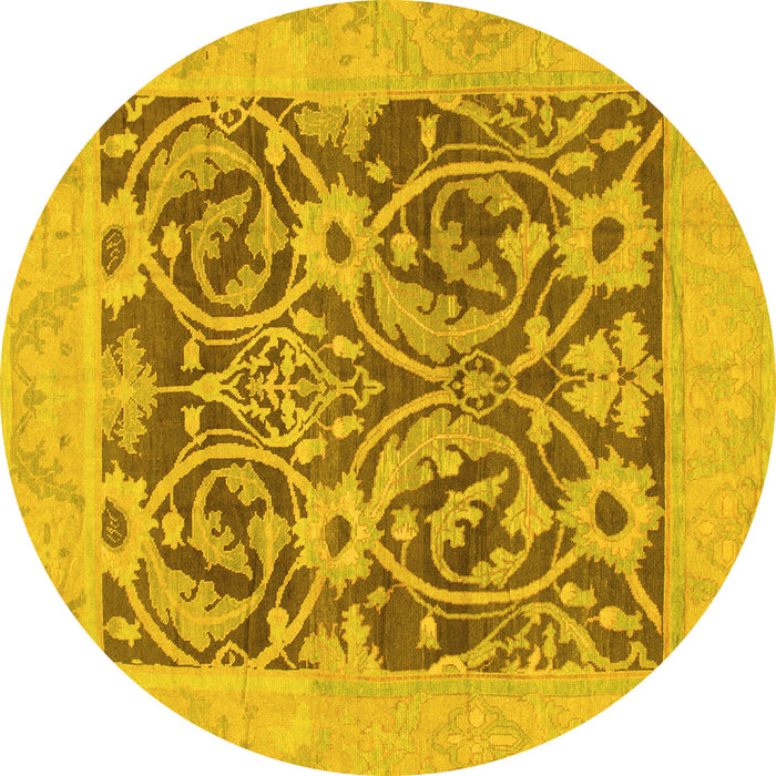 Round Abstract Yellow Modern Rug, abs1209yw