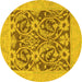 Round Abstract Yellow Modern Rug, abs1209yw