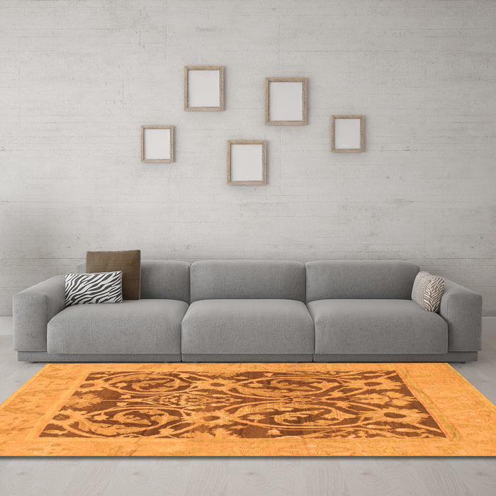 Machine Washable Abstract Orange Modern Area Rugs in a Living Room, wshabs1209org