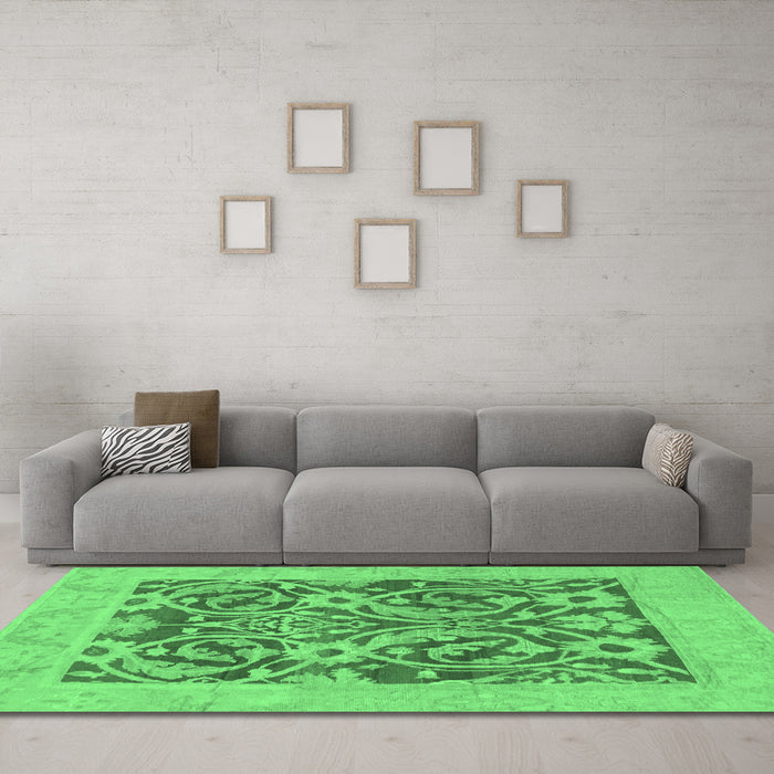 Machine Washable Abstract Emerald Green Modern Area Rugs in a Living Room,, wshabs1209emgrn
