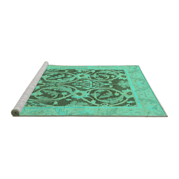 Sideview of Machine Washable Abstract Turquoise Modern Area Rugs, wshabs1209turq