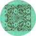 Round Abstract Turquoise Modern Rug, abs1209turq