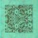 Square Machine Washable Abstract Turquoise Modern Area Rugs, wshabs1209turq