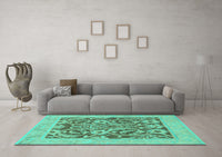 Machine Washable Abstract Turquoise Modern Rug, wshabs1209turq