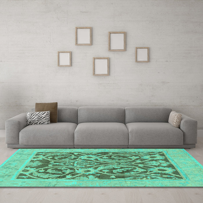 Machine Washable Abstract Turquoise Modern Area Rugs in a Living Room,, wshabs1209turq