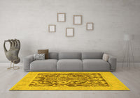 Machine Washable Abstract Yellow Modern Rug, wshabs1209yw