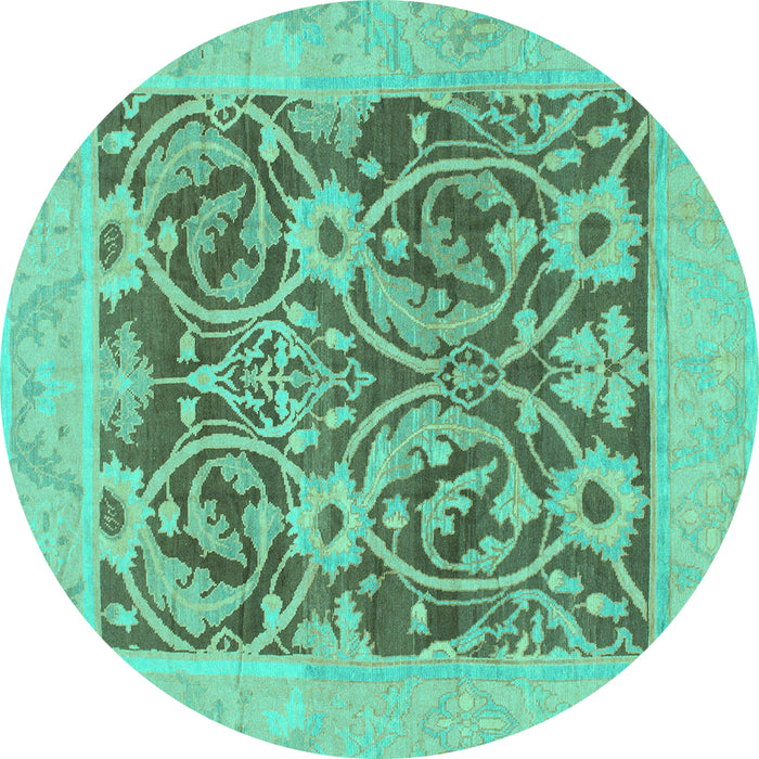 Round Machine Washable Abstract Turquoise Modern Area Rugs, wshabs1209turq