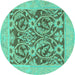 Round Machine Washable Abstract Turquoise Modern Area Rugs, wshabs1209turq