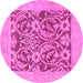 Round Machine Washable Abstract Pink Modern Rug, wshabs1209pnk