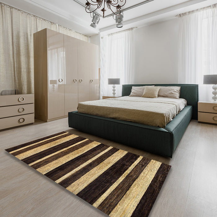 Abstract Bronze Brown Modern Rug in a Bedroom, abs120