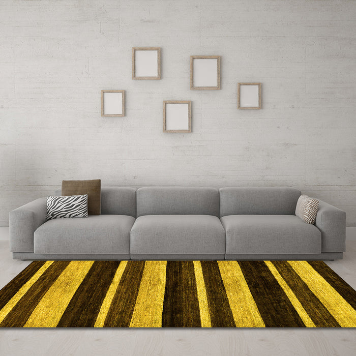 Machine Washable Abstract Yellow Modern Rug in a Living Room, wshabs120yw
