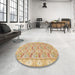 Round Machine Washable Abstract Orange Rug in a Office, wshabs1210