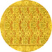 Round Abstract Yellow Modern Rug, abs1210yw