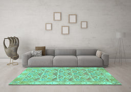 Machine Washable Abstract Turquoise Modern Area Rugs in a Living Room,, wshabs1210turq