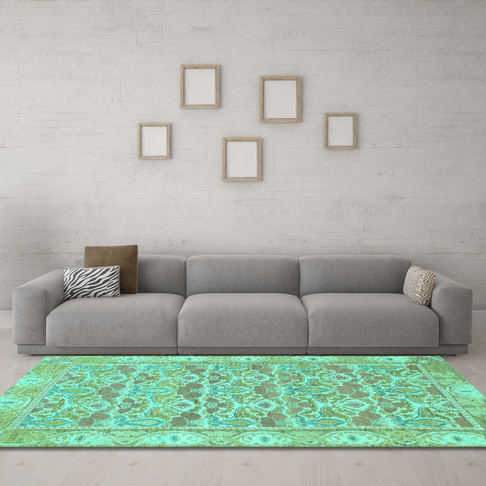 Machine Washable Abstract Turquoise Modern Area Rugs in a Living Room,, wshabs1210turq