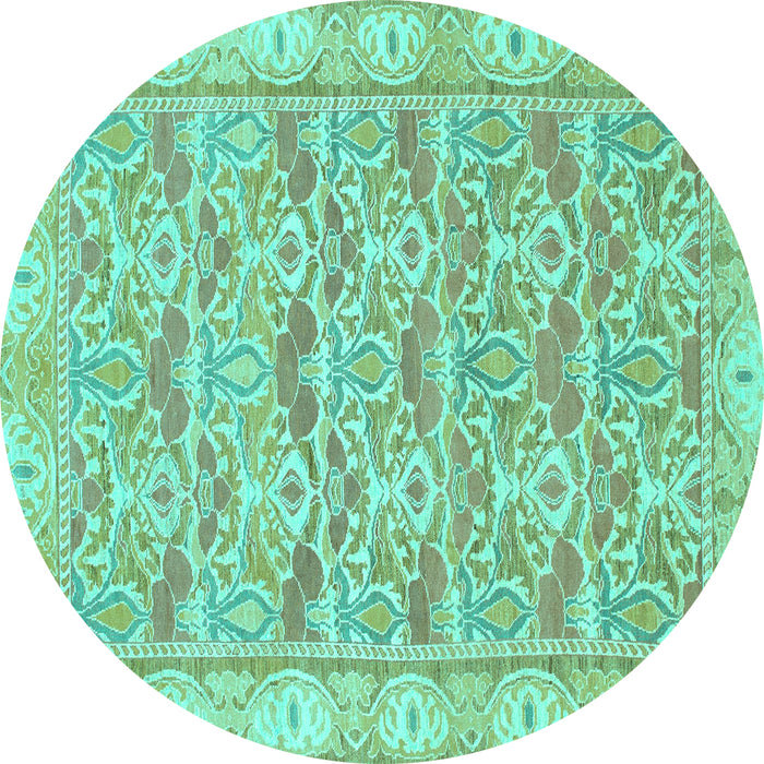 Round Machine Washable Abstract Turquoise Modern Area Rugs, wshabs1210turq