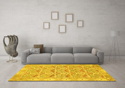 Machine Washable Abstract Yellow Modern Rug in a Living Room, wshabs1210yw