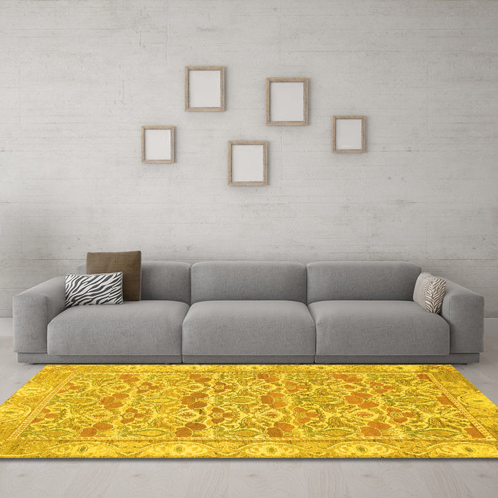 Machine Washable Abstract Yellow Modern Rug in a Living Room, wshabs1210yw