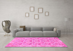 Machine Washable Abstract Pink Modern Rug in a Living Room, wshabs1210pnk