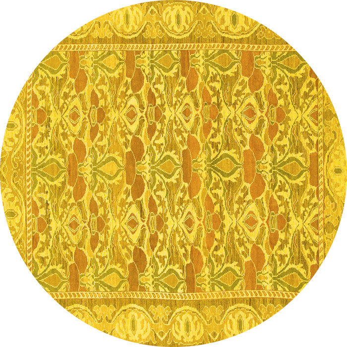 Round Machine Washable Abstract Yellow Modern Rug, wshabs1210yw
