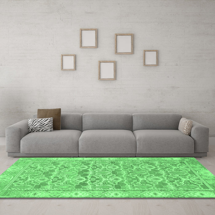 Machine Washable Abstract Emerald Green Modern Area Rugs in a Living Room,, wshabs1210emgrn