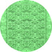 Round Machine Washable Abstract Emerald Green Modern Area Rugs, wshabs1210emgrn