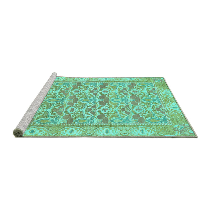Sideview of Machine Washable Abstract Turquoise Modern Area Rugs, wshabs1210turq