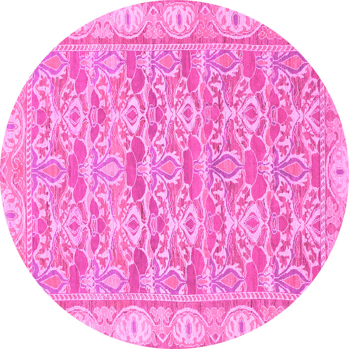 Round Machine Washable Abstract Pink Modern Rug, wshabs1210pnk
