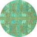 Round Abstract Turquoise Modern Rug, abs1211turq