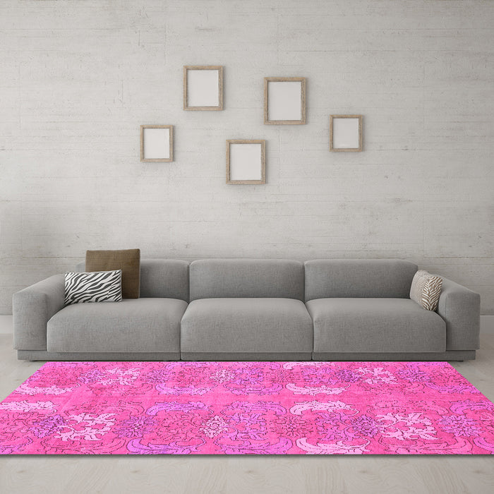 Machine Washable Abstract Pink Modern Rug in a Living Room, wshabs1211pnk