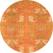 Round Machine Washable Abstract Orange Modern Area Rugs, wshabs1211org