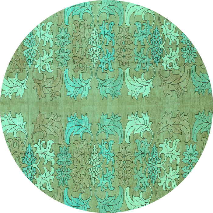 Round Machine Washable Abstract Turquoise Modern Area Rugs, wshabs1211turq