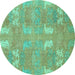 Round Machine Washable Abstract Turquoise Modern Area Rugs, wshabs1211turq