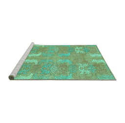 Sideview of Machine Washable Abstract Turquoise Modern Area Rugs, wshabs1211turq
