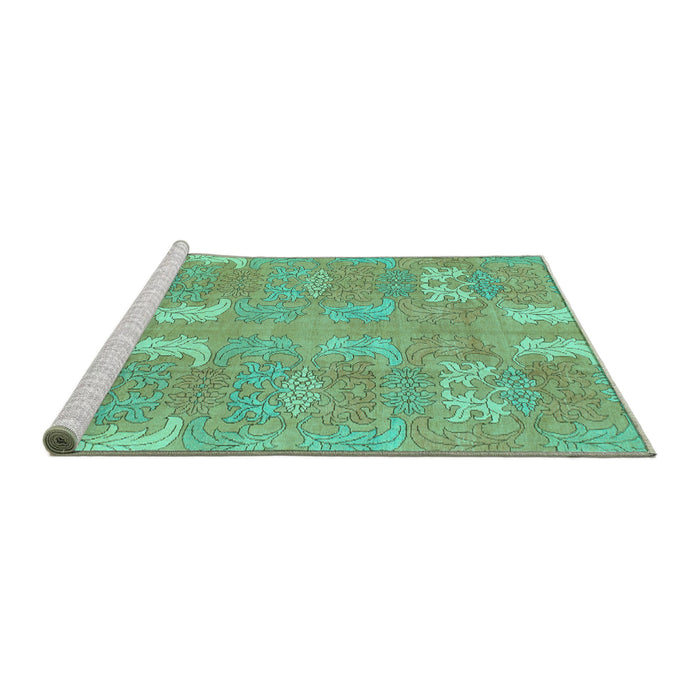 Sideview of Machine Washable Abstract Turquoise Modern Area Rugs, wshabs1211turq