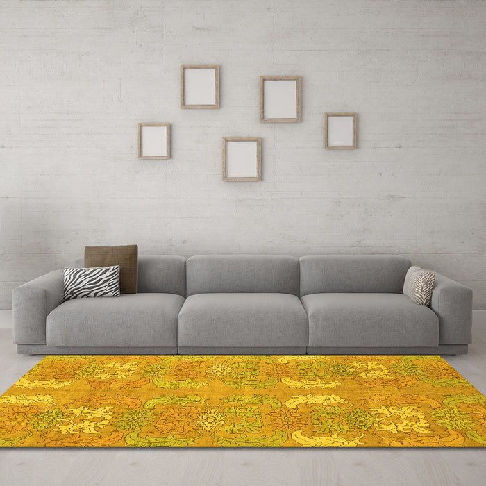 Machine Washable Abstract Yellow Modern Rug in a Living Room, wshabs1211yw