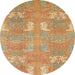 Round Abstract Orange Modern Rug, abs1211