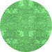 Round Machine Washable Abstract Emerald Green Modern Area Rugs, wshabs1211emgrn
